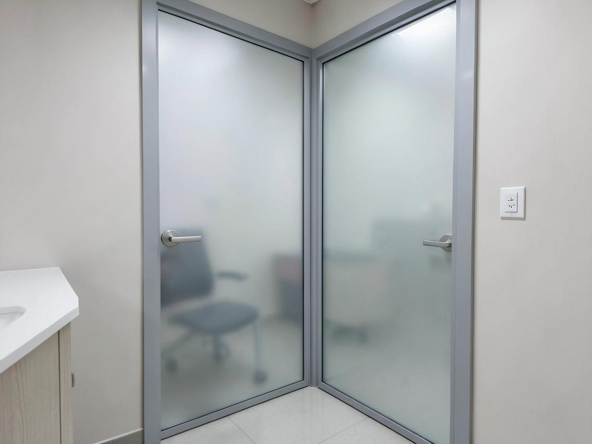 Private consultation room with frosted glass doors
